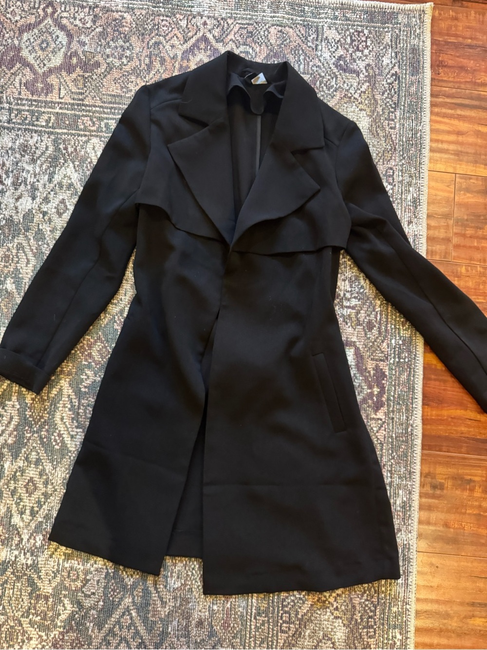 H&M Black Long Trench Coat with Draped Lapel